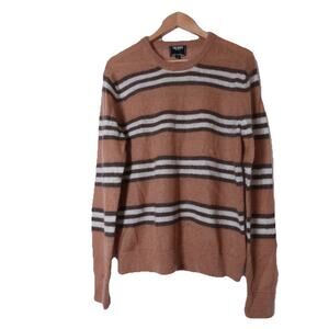 Todd Snyder Italian Mohair Striped Crewneck in Camel/Brown/Cream Size L